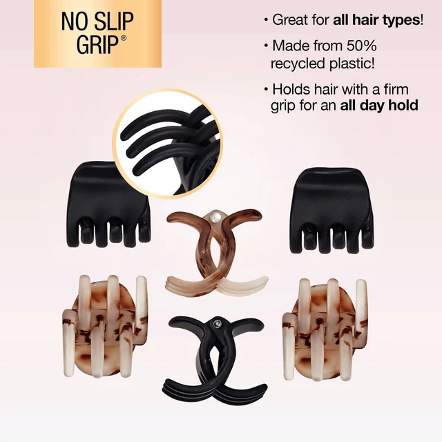 Alt view image 5 of 7 - No-Slip Grip Mini Claw Clips - Matte Tortoise/Black - All Hair - 6pcs: Hair Styling, Solid Pattern