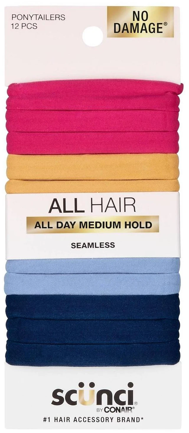 Main image of No Damage Super Comfy Hosiery Elastic Hair Tie Ponytailers - Assorted Colors - All Hair - 12pcs