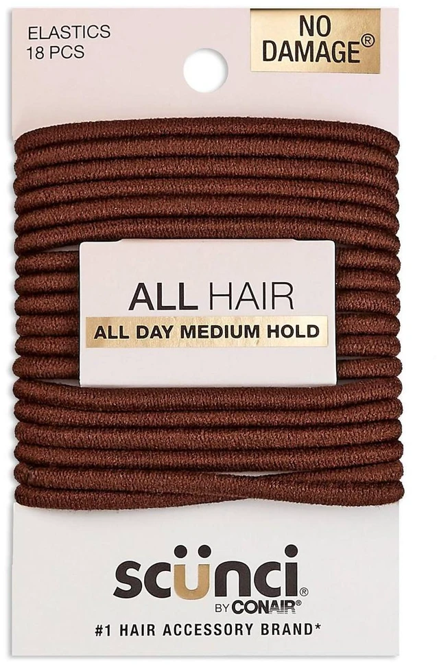 Main image of No Damage Elastic Hair Ties - Brown - All Hair - 4mm - 18pcs: Hair Styling Accessories
