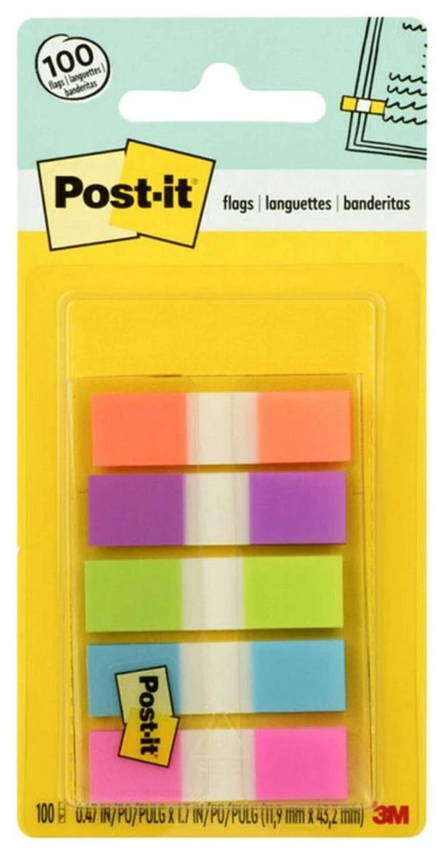 Main image of Flags, Assorted Bright Colors, .5 in. Wide, 100 Flags/OntheGo Dispenser: Multicolor Removable File Tabs