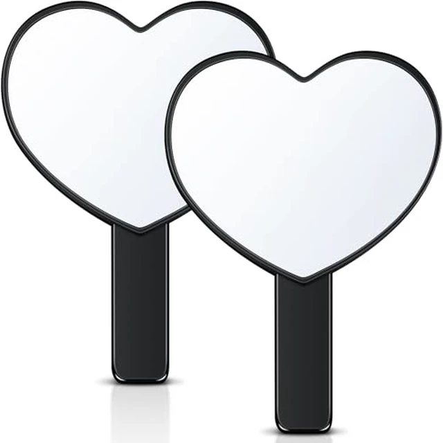 Alt view image 2 of 7 - 2 Pieces Heart Shaped Handheld Cosmetic Mirrors, Black