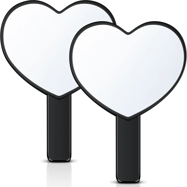 Main image of 2 Pieces Heart Shaped Handheld Cosmetic Mirrors, Black