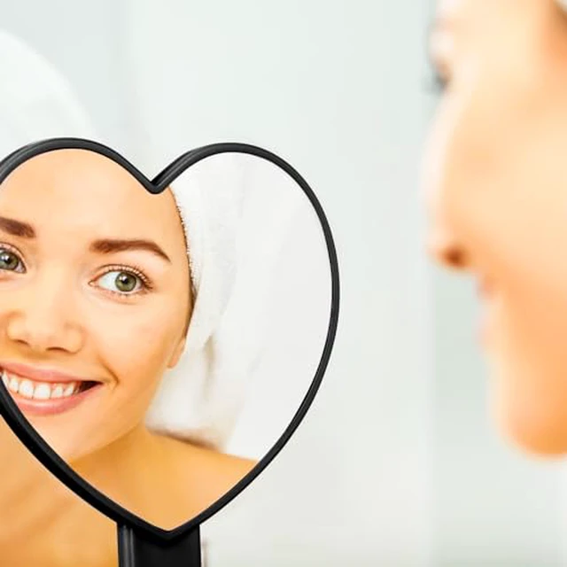 Alt view image 4 of 7 - 2 Pieces Heart Shaped Handheld Cosmetic Mirrors, Black