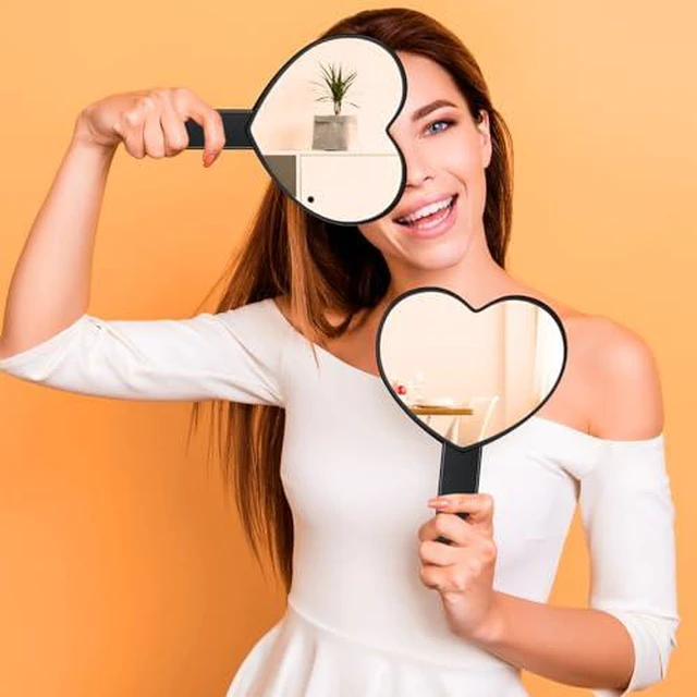 Alt view image 5 of 7 - 2 Pieces Heart Shaped Handheld Cosmetic Mirrors, Black