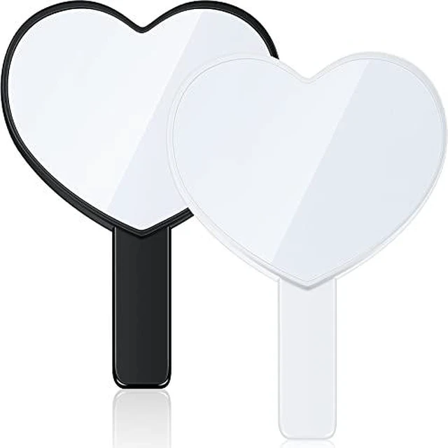 Alt view image 7 of 7 - 2 Pieces Heart Shaped Handheld Cosmetic Mirrors, Black