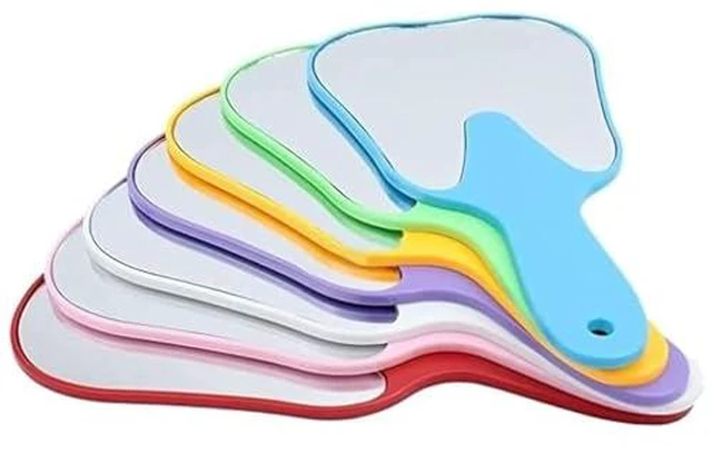 Alt view image 2 of 4 - 7 Pack Rainbow Tooth Shaped Dental Hand Mirror Set