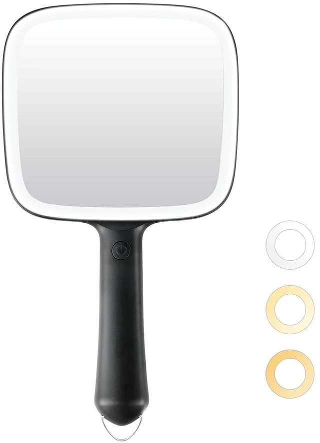 Main image of 10 Inches Hand Mirror with 3 Light Color, 6.2'' X 5.9'' Lighted Handheld Mirror