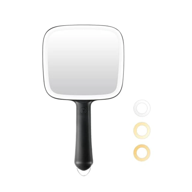Alt view image 2 of 5 - 10 Inches Hand Mirror with 3 Light Color, 6.2'' X 5.9'' Lighted Handheld Mirror