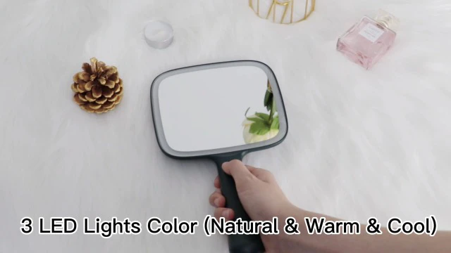 Alt view image 4 of 5 - 10 Inches Hand Mirror with 3 Light Color, 6.2'' X 5.9'' Lighted Handheld Mirror