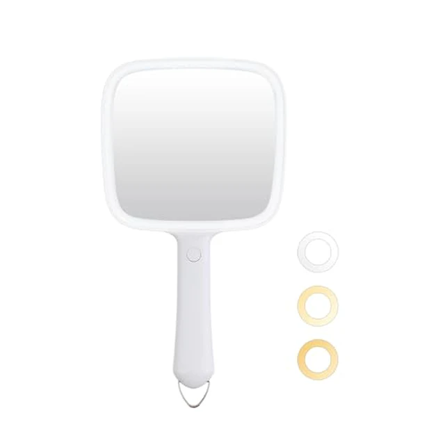 Alt view image 3 of 5 - 10 Inches Hand Mirror with 3 Light Color, 6.2'' X 5.9'' Lighted Handheld Mirror