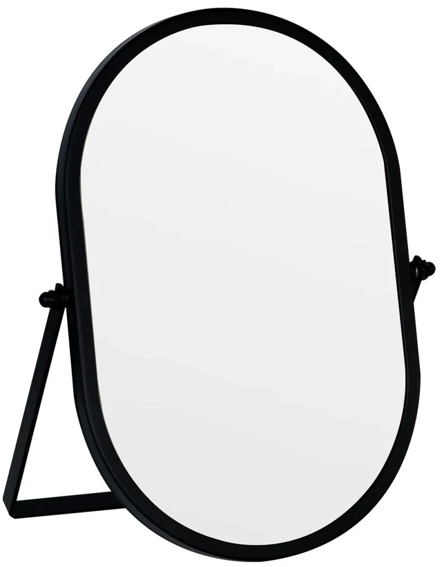 Main image of Oval Vanity Mirror with Stand, Metal Frame (Black, 5.9 x 8.9 inches)