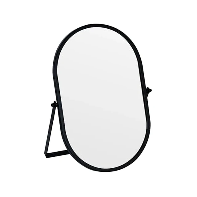 Alt view image 3 of 5 - Oval Vanity Mirror with Stand, Metal Frame (Black, 5.9 x 8.9 inches)