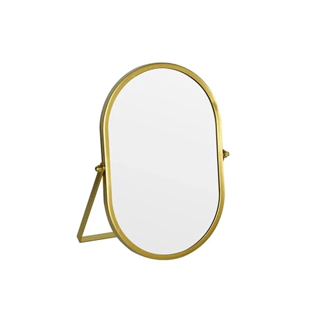 Alt view image 4 of 5 - Oval Vanity Mirror with Stand, Metal Frame (Black, 5.9 x 8.9 inches)
