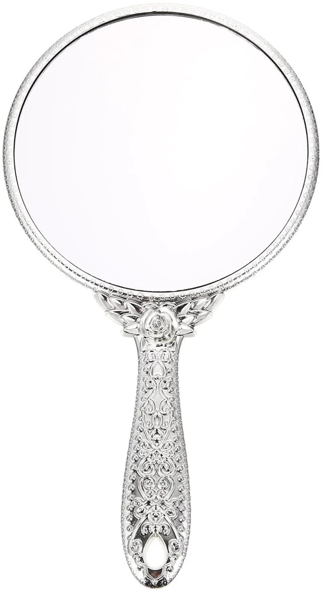 Main image of Mirror Round Silver Handheld Mirror Vintage Makeup Hand Mirror for Women Hairdressers Retro Vanity Cosmetic Mirrors with Handle for Travel Home Salon