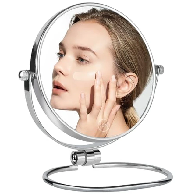 Alt view image 2 of 2 - Makeup Mirror, 6" Portable Folding Vanity Mirror with 1X/10X Magnification, Handheld & Wall Hanging Double Sided Compact Desktop Mirror for Bathroom, Shaving, Camping & Travel, No Light