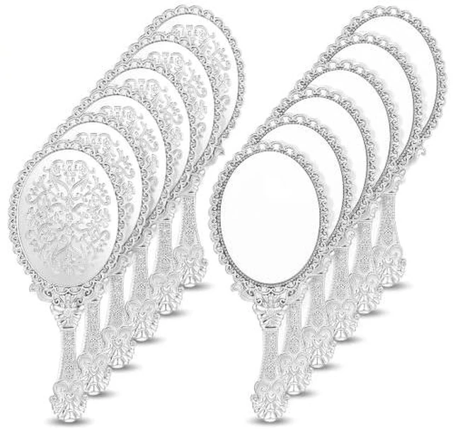 Alt view image 2 of 2 - 12 Pack Vintage Handheld Mirror, 6.9 in × 3 in Sliver Embossed Floral Portable Princess Mirror with Handle, Mini Portable Hand Mirrors for Women Princess Party Makeup