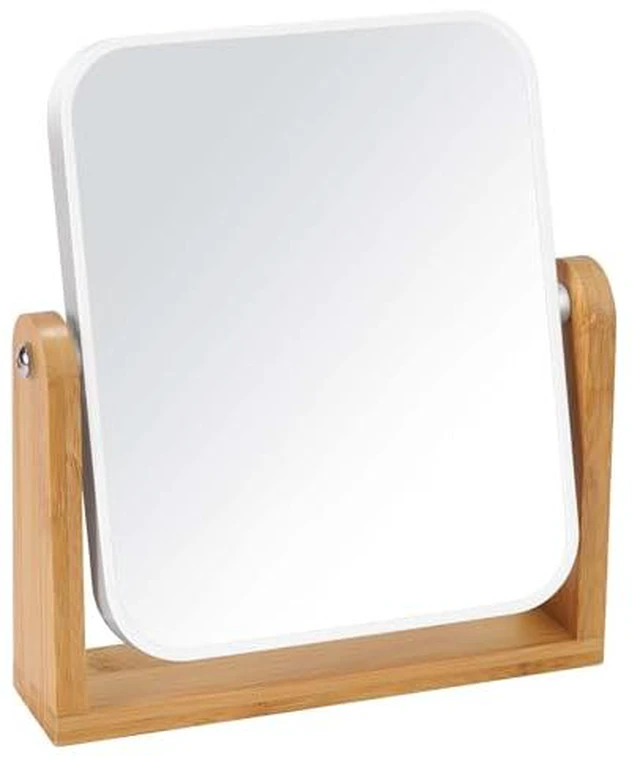 Alt view image 2 of 5 - Vanity Makeup Mirror with Natural Bamboo Stand, Double Sided 360 Degree Swivel Magnifying Mirror, Tabletop Magnified Make up Mirror for Bathroom or Bedroom 8 Inch