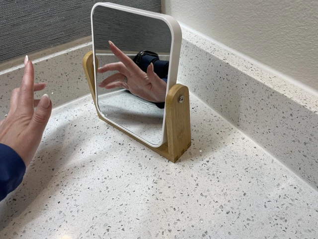 Alt view image 4 of 5 - Vanity Makeup Mirror with Natural Bamboo Stand, Double Sided 360 Degree Swivel Magnifying Mirror, Tabletop Magnified Make up Mirror for Bathroom or Bedroom 8 Inch
