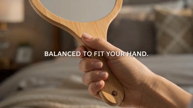 Alt view image 3 of 3 - Wooden Hand Held Mirror Single Sided Vanity Makeup Shaving Accessory Small Portable Travel Instrument with Hole Hanging Handle Male Female Adult Personal Morning Grooming