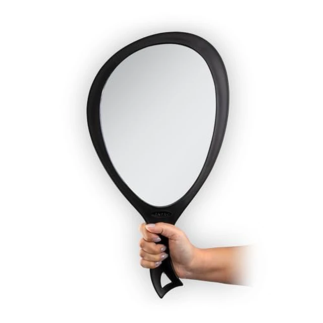 Alt view image 2 of 3 - Salon Professional Extra Large Hand Mirror with Handle, 10" W x 19" L, MultiPurpose Oval Handheld Mirror with New DistortionFree Reflection (1, Black, Large (Pack of 1))