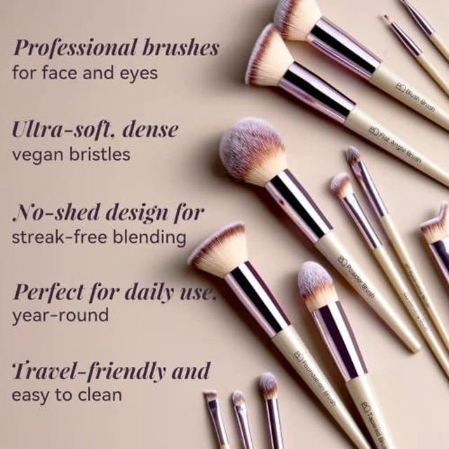 Alt view image 4 of 7 - Makeup Brush Set 18 Pcs Professional Foundation Powder Concealers Eyeshadow Blush Synthetic Makeup Brushes with Labeled instruction Black Case Upgraded Version