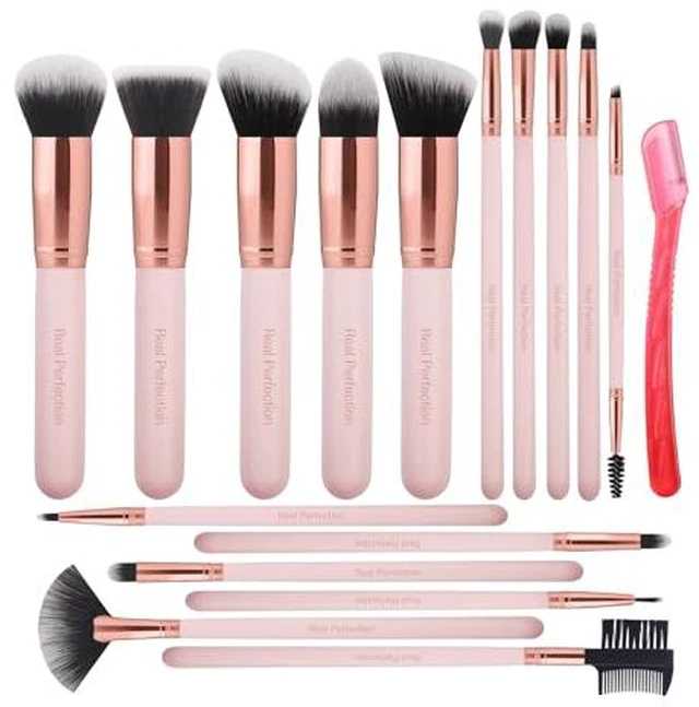Alt view image 2 of 7 - Makeup Brush Set 16 Pcs with 1 Eyebrow Razor Premium Synthetic Foundation Powder Concealers Eyeshadow Blush Makeup Brushes Make up Brushes Kit (Pink)