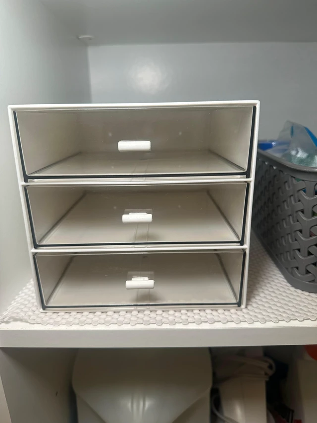 Alt view image 3 of 5 - Desk Organizer with 4 Drawers, Clear Plastic Desk Storage Box, Desktop Organization for Office Supplies, Gel Pens, Pencils, Markers, Tape, Erasers, Paperclips, Chargers (White-4 Draws)