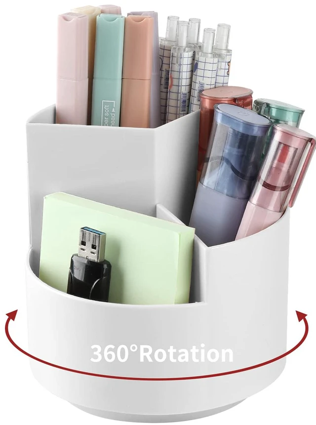 Main image of Desk Pencil Pen Holder, 3 Slots 360-Degree Spinning Organizers, Desktop Storage Stationery Supplies, Cute Cup Pot for Office, School, Art Supply, Kids - Gray