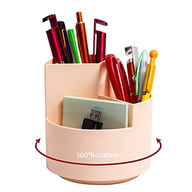 Alt view image 3 of 6 - Desk Pencil Pen Holder, 3 Slots 360-Degree Spinning Organizers, Desktop Storage Stationery Supplies, Cute Cup Pot for Office, School, Art Supply, Kids - Gray