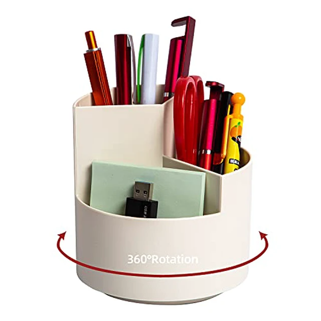 Alt view image 4 of 6 - Desk Pencil Pen Holder, 3 Slots 360-Degree Spinning Organizers, Desktop Storage Stationery Supplies, Cute Cup Pot for Office, School, Art Supply, Kids - Gray