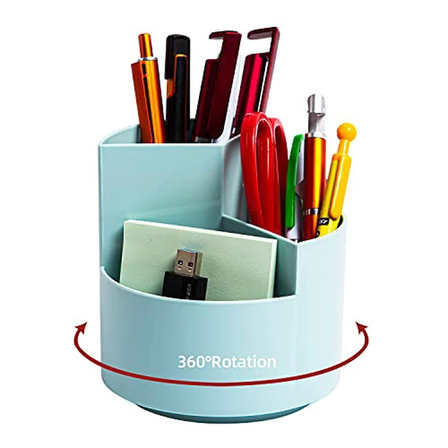 Alt view image 5 of 6 - Desk Pencil Pen Holder, 3 Slots 360-Degree Spinning Organizers, Desktop Storage Stationery Supplies, Cute Cup Pot for Office, School, Art Supply, Kids - Gray