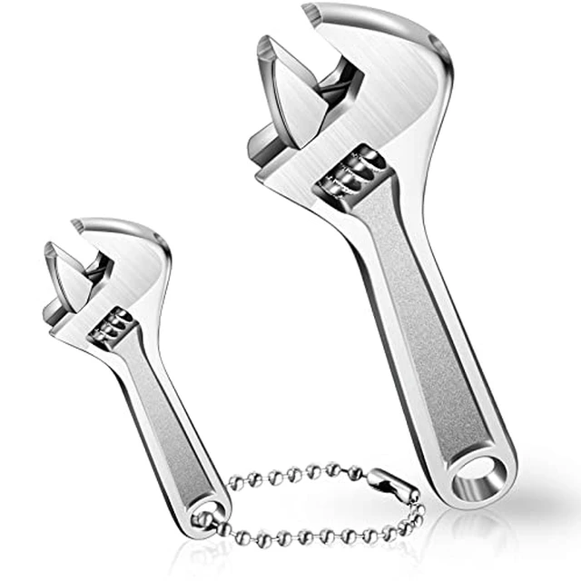 Alt view image 2 of 3 - 2pack 2.5 Inch & 4 Inch Adjustable Spanner Mini Nut Wrench Silver Shifting Spanner Wrench Small Adjustable Wrenchs with Chain Hand Knurl Tool for Repair Maintenance Automotive Car