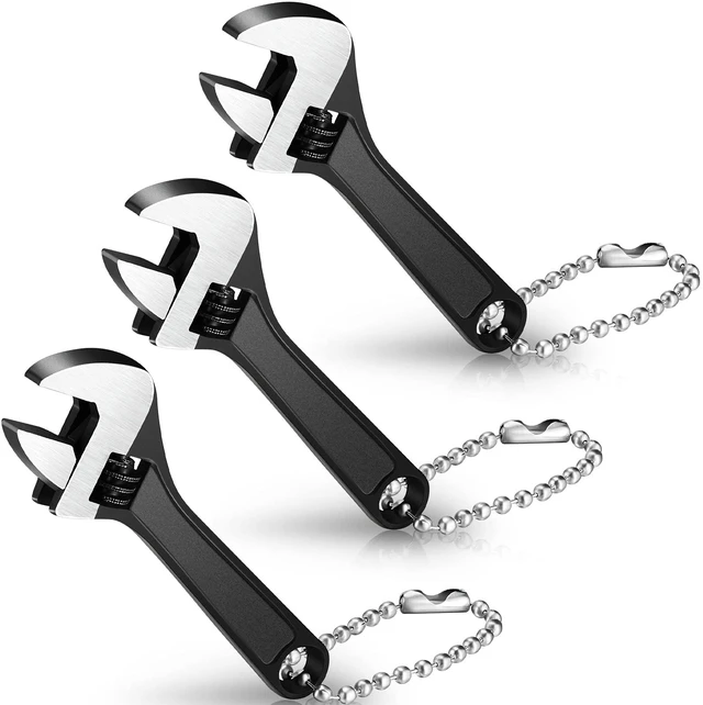 Main image of 3 Pieces Mini Adjustable Wrench Set, Small Chain Wrench, Micro Wrenches, Black Pocket Hand Spanner, Toy Wrenches, Knurl Wide Jaw Repair Maintenance Automotive Tool (2.5 Inch)