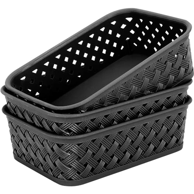 Alt view image 3 of 5 - 3 Pack Plastic Storage Baskets, Small, White