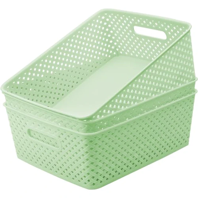 Alt view image 4 of 5 - 3 Pack Plastic Storage Baskets, Small, White