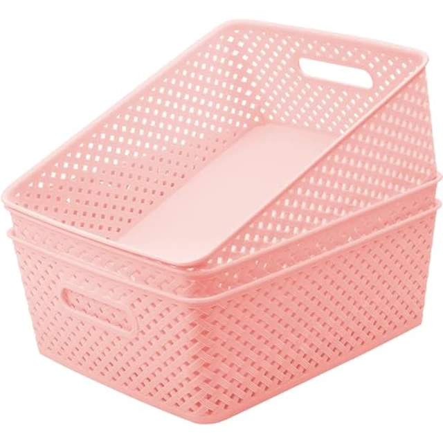 Alt view image 5 of 5 - 3 Pack Plastic Storage Baskets, Small, White