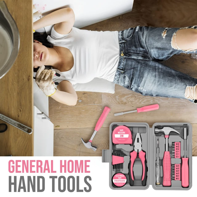 Alt view image 2 of 3 - 24Pcs Pink Home Repair Tool Kit for Women - Compact Mini Starter Hardware Set with Hammer, Pliers, Screwdrivers - Portable Household Hand Tools, Ideal Christmas & New Year Gift for Ladies