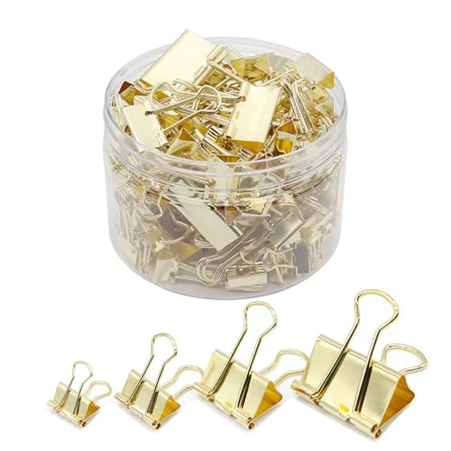 Alt view image 2 of 4 - Binder Clip Paper Clamps, Assorted Sizes (Mini, Small, Medium, Large), 100 Pcs Clips for Office School Supplies (Gold)