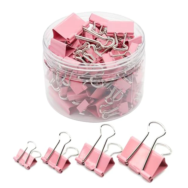 Alt view image 3 of 4 - Binder Clip Paper Clamps, Assorted Sizes (Mini, Small, Medium, Large), 100 Pcs Clips for Office School Supplies (Gold)