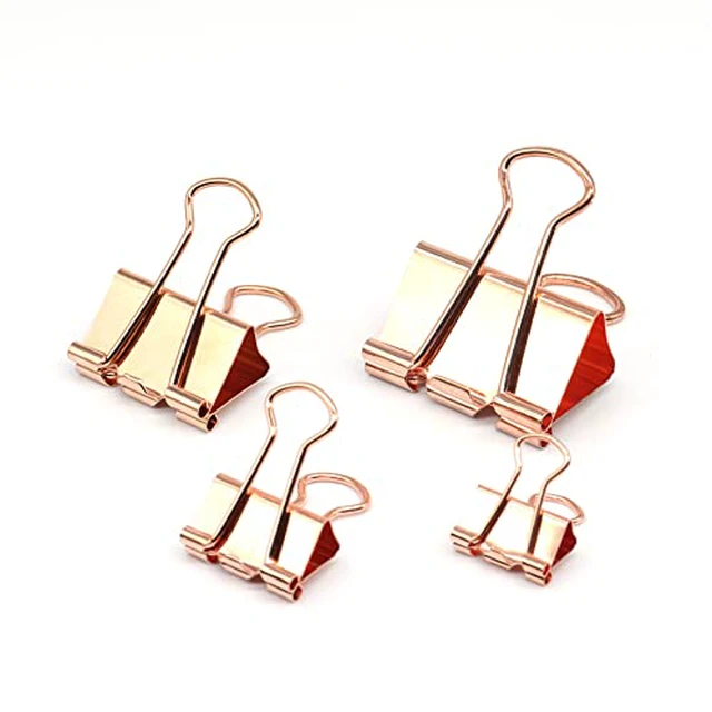 Alt view image 4 of 4 - Binder Clip Paper Clamps, Assorted Sizes (Mini, Small, Medium, Large), 100 Pcs Clips for Office School Supplies (Gold)
