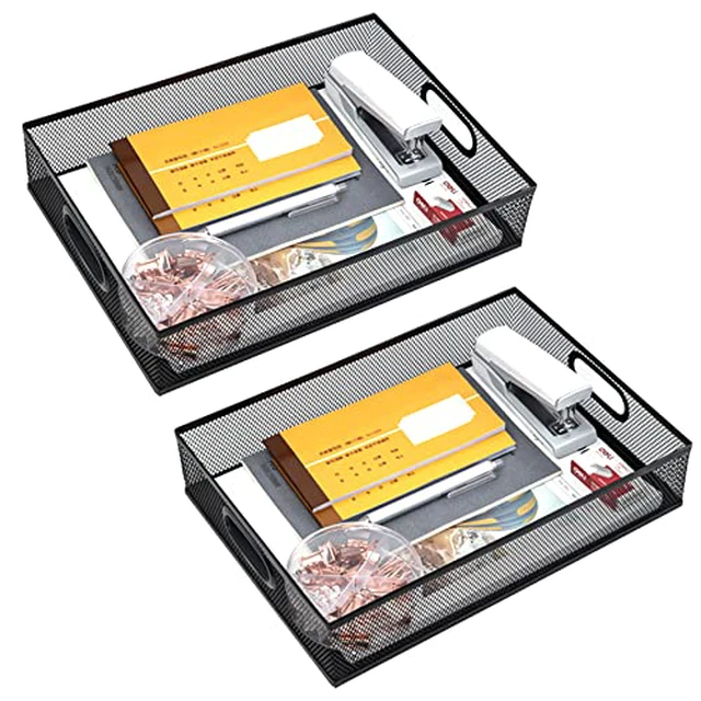Alt view image 2 of 4 - Desk Drawer Organizer, A4 Large Metal Mesh Desk Organizer Tray, Versatile Storage Box Set for Office Home Supplies,13 x 9 inches