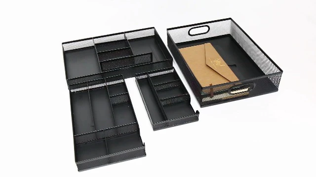 Alt view image 4 of 4 - Desk Drawer Organizer, A4 Large Metal Mesh Desk Organizer Tray, Versatile Storage Box Set for Office Home Supplies,13 x 9 inches