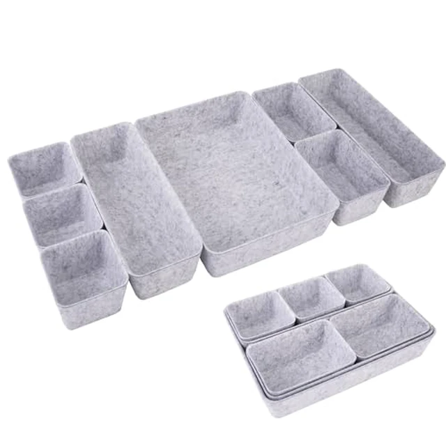 Alt view image 2 of 4 - Felt Desk Drawer Organizer, 8pcs Shallow Storage Trays Bins, Office Accessories Box Inserts College Jewelry & Makeup Boxes Containers(Grey)