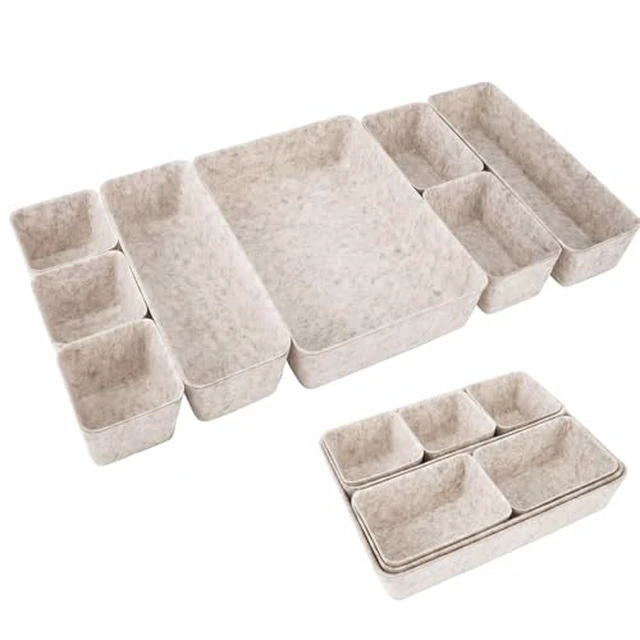 Alt view image 3 of 4 - Felt Desk Drawer Organizer, 8pcs Shallow Storage Trays Bins, Office Accessories Box Inserts College Jewelry & Makeup Boxes Containers(Grey)