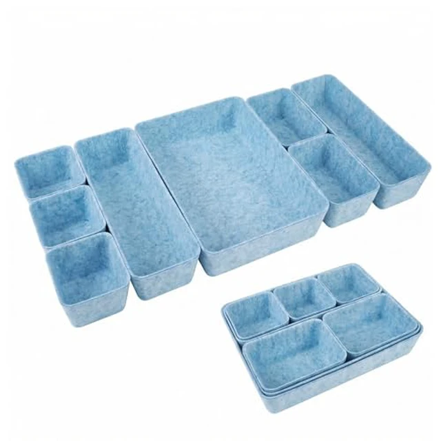 Alt view image 4 of 4 - Felt Desk Drawer Organizer, 8pcs Shallow Storage Trays Bins, Office Accessories Box Inserts College Jewelry & Makeup Boxes Containers(Grey)