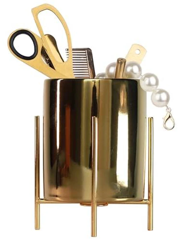 Alt view image 3 of 5 - pencil cup Sturdy metal frame with white ceramic pen holder For desks and kitchen appliance holders