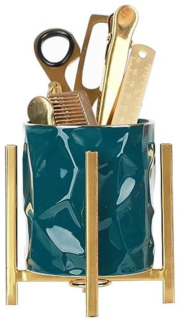 Alt view image 4 of 5 - pencil cup Sturdy metal frame with white ceramic pen holder For desks and kitchen appliance holders