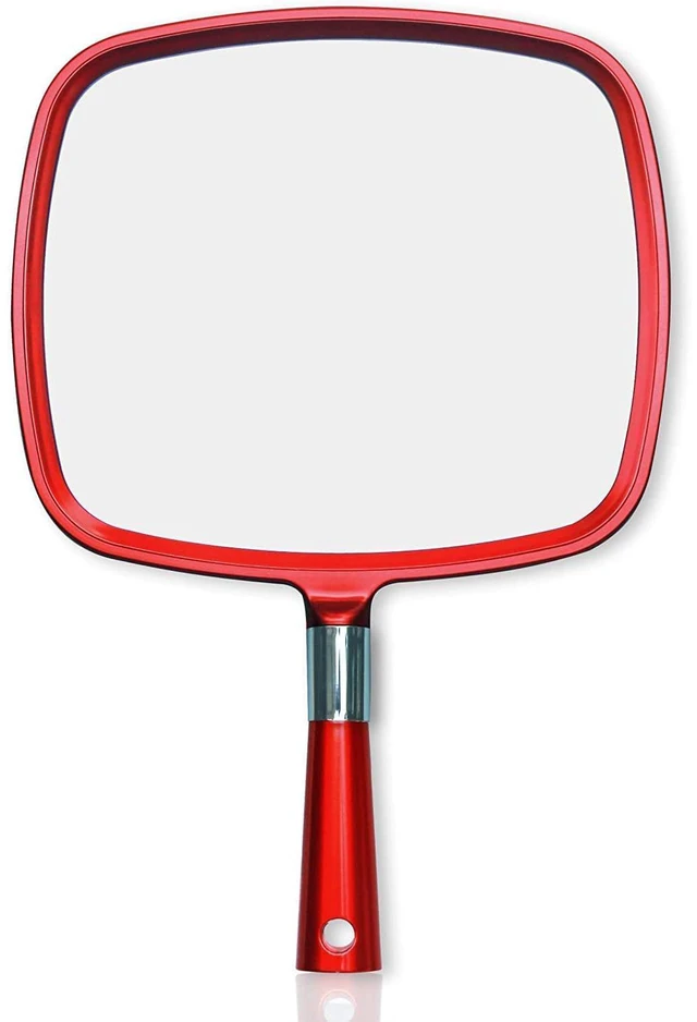 Main image of Large Hand Mirror, Ergonomic Handle, 9" x 13" (Red)