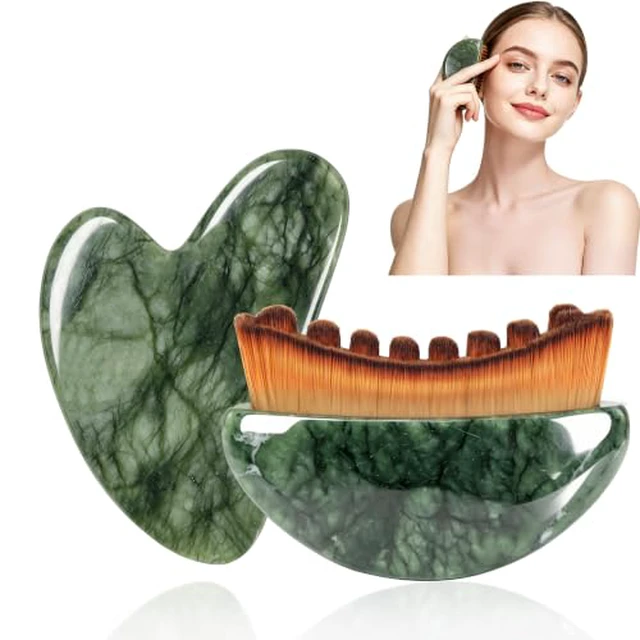 Alt view image 2 of 5 - Lymphatic Contour Brushes & Jade Gua Sha Set, 2 in 1 Jade Contour Brushes, Gua Sha Facial Tools, Contour Face Brush for Lymphatic Drainage, Face Massage Gift Set