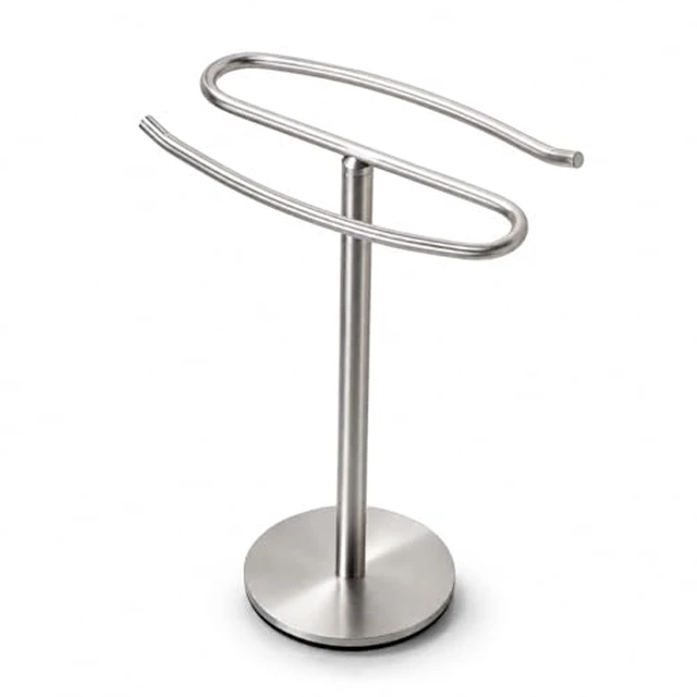 Alt view image 2 of 5 - Brushed Nickel Hand Towel Holder Stand,13 Inch Tall Free-Standing Towel Rack, SUS304 Stainless Steel Towel Bar Rack Stand, Tower Bar for Bathroom Kitchen Vanity Countertop